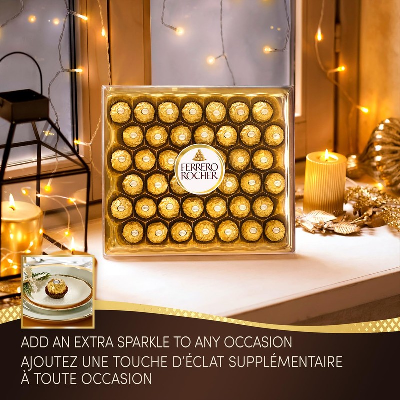 FERRERO ROCHER Fine Hazelnut Milk Chocolate Gift Box, 48 Count,