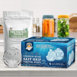 4 Pack Glass Fermentation Weights With Easy Grip Handles - Fits Perfectly in Wide Mouth Jars Keeping Vegetables Submerged Under The Brine