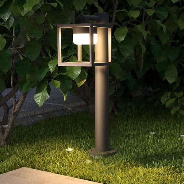 Lustrlach Modern Outdoor Driveway Light Bollard Landscape Path Light with GX53 LED Bulb 120V Hard Wired 23.6 Inches Lawn Lamp for Garden Patio Decoration