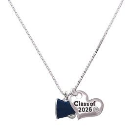 Delight Jewelry Silvertone Small Navy Blue Megaphone Class of 2026 Heart Necklace, 17.5+2"