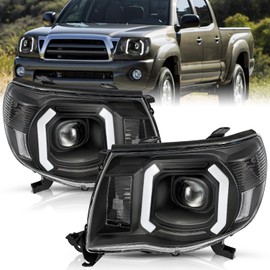 TUSDAR Headlight Replacement Fits For 2005-2011 Toyota Tacoma, 05-11 Tacoma w/LED DRL Headlamp Driver and Passenger Side Black Housing with Clear Reflector