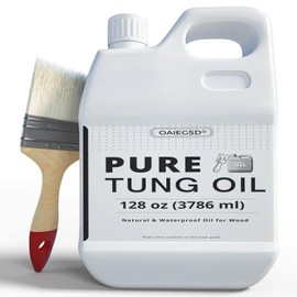 100% Pure Tung Oil for Wood Outdoor with Brush, Safe Food Grade Tung Oil Gallon for Wood Finish, Natural Waterproof Sealer Can Used on Cutting Boards, Outdoor Furniture, Butcher Blocks,128 Fl Oz