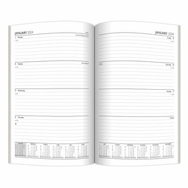 2025 A4 / A5 / A6 Diary Day to Page or Week to View Desk Diary Hard Back Casebound Back Cover (Purple, A5 Wtv)