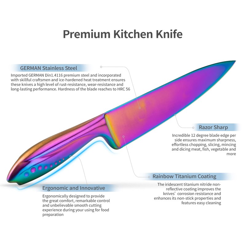 Rainbow Knives Block Set 7 Pieces, Iridescent German High Carbon