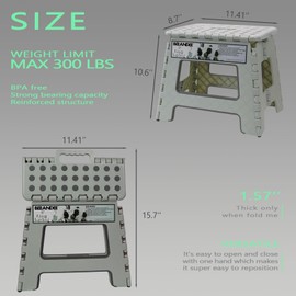 BEEANDEE 11" Folding Step Stool for Adults Kids Holds Up to 300 lbs,Non-Slip Folding Stools with Portable Handle, Compact Plastic Foldable Step Stool for Bathroom,Kitchen (Gray)…