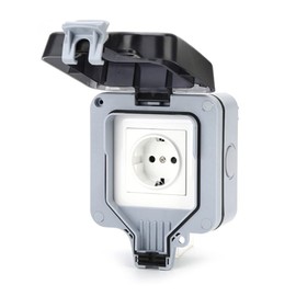 CENPEK Dustproof Outdoor Socket, Surface-Mounted for Wet Rooms, Surface-Mounted, Protective Contact, Wall Socket for Outdoor Use, IP66 Weatherproof, High Performance 1-Way Switch, Outdoor with Hinged