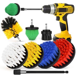 Tialero 8Pcs Drill Brush Attachment Set, 7Pcs 1/4in Power Scrubber + Extend Long Attachment, Power Cleaning Scrub Brush for Bathroom, Tub, Tile, Corner