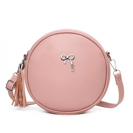 FULEI Round Handbags for Women Pink Circle Crossbody Bags Small Bow Handbag with Tassel Zip Pocket