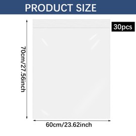 DITK-U 20Pcs Reusable Ziplock Bags Large Travel Clothes Storage Bags Clear Clothes Bags Clear Seal Bags Waterproof Luggage Organiser For coats, bulky clothes organizing 60 x 70 cm （without Hole）