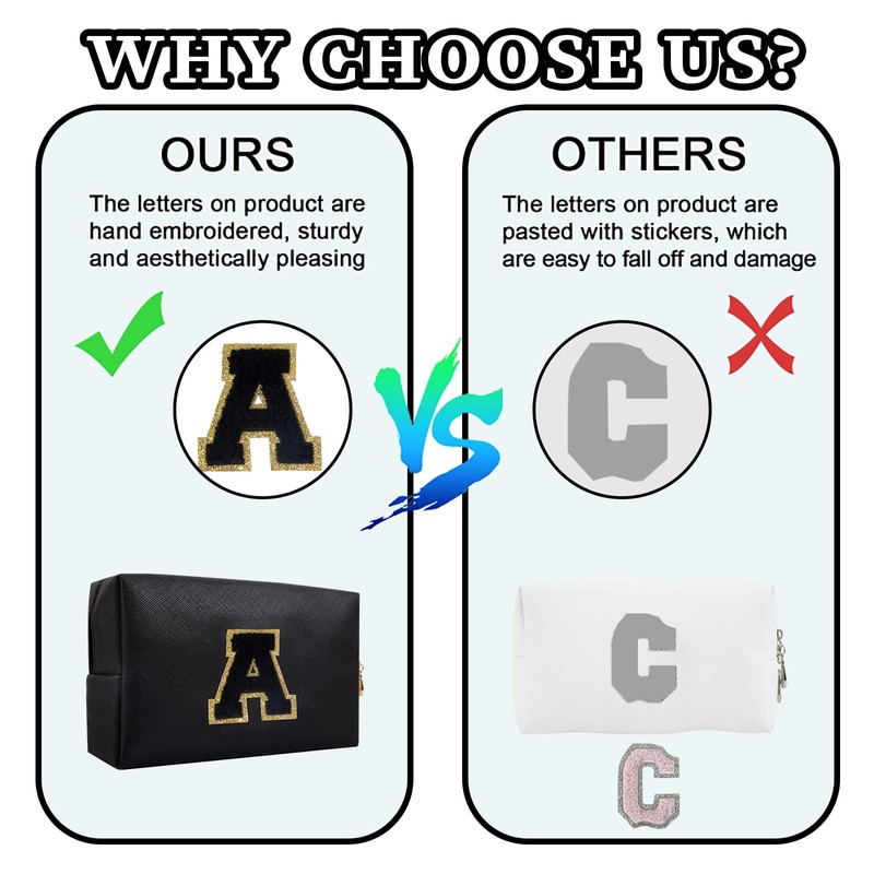 Bolsa de maquillaje con parche inicial personalizada, bolsa de chenilla