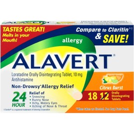 Alavert Alavert 24 Hour Orally Disintegrating Tablets Citrus Burst, Citrus Burst 18 tabs (Pack of 3)