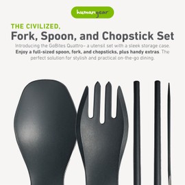 humangear GoBites QUATTRO Gray (Cutlery Set with Spoon, Fork, Chopsticks, and Toothpicks in a Case)