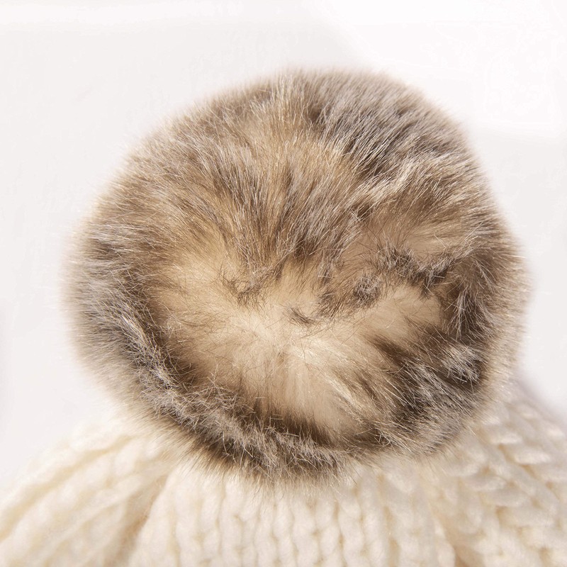 Aran Traditions Warm Winter Cable Knit Faux Fur Bobble Beanie