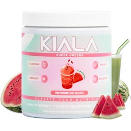 Kiala Nutrition Super Greens, Greens Powder with Spirulina & Chlorella for Digestion, Gut Health, Immunity & Energy, Gluten Free, Vegan, Daily Support for Women, Watermelon Slush, 30 Servings