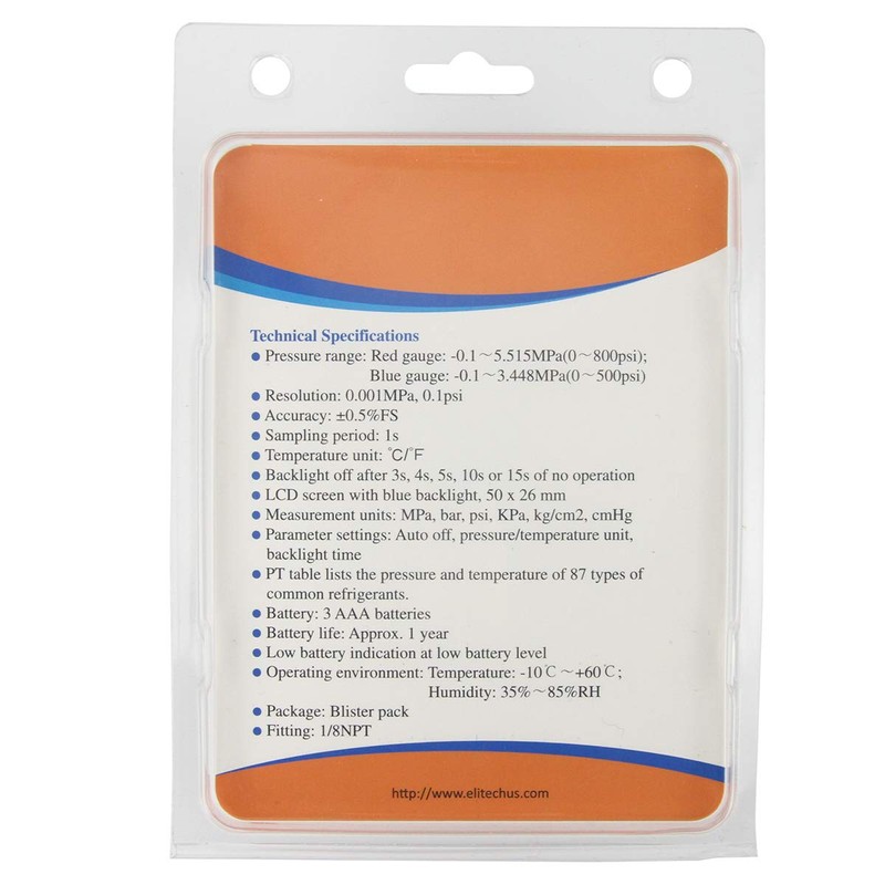 Elitech PG-30Pro Refrigeration HVAC Digital High Pressure Gauge 87 Refrigerants-14.5-800