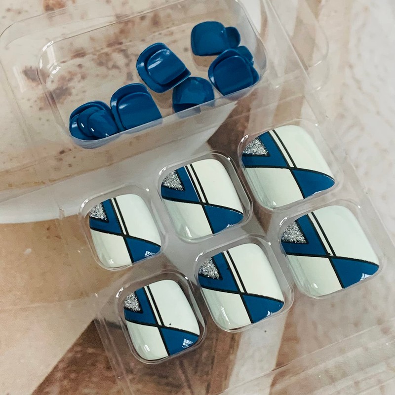 Press on Toenails with Line Designs, Square Full Cover Glossy