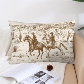 Western Throw Pillow Cover Queen Size Country Theme of American Wild West Desert with Cowboys Lumbar Pillow Case Soft Standard Pillow Cases with Zipper Decorative Cushion Covers Protector,20"x30"