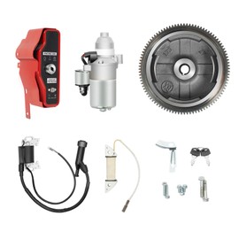 BJTDLLX Electric Start Kit Starter Motor Flywheel Switch for Honda GX240 8HP GX270 9HP Engine, Starter Motor with Solenoid +FlyWheel with Ring Gear +Key Switch Box with Keys +Charging Coil