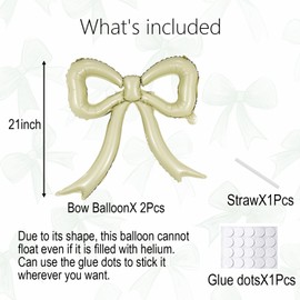 2pcs Cream White Bow Foil Balloons Mylar Bow Balloons for Coquette Baby Shower, Birthday, Bachelorette Party, Bridal Shower, goose Theme, Bow Party Decorations