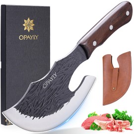 OPAYLY Butcher Meat Cutting Cleaver Knifes Hand Forged Viking Cleaver with Cover Meat Bone Kitchen Knifes High Carbon Bone Choppe for Kitchen Outdoor Camping BBQ men gifts