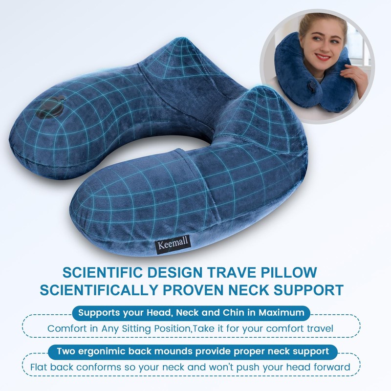 Keemall Inflatable Neck Pillow Airplane, Comfortable Inflatable Travel Neck Pillows