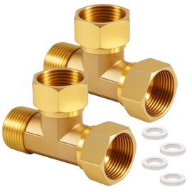 Pack of 2 Brass T-Piece Swivel Pipe Fittings 1 Inch Brass Tee 1 Inch NPT, Male Thread x Female T-Piece Distributor DN25, 3-Way T-Connector Coupling for Air Conditioning, Refrigeration System, Sanitary
