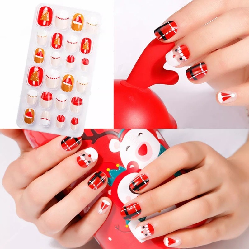 Ugaaiya Tips Uñas Navidad Postizas Adheribles Kawaii Decoradas