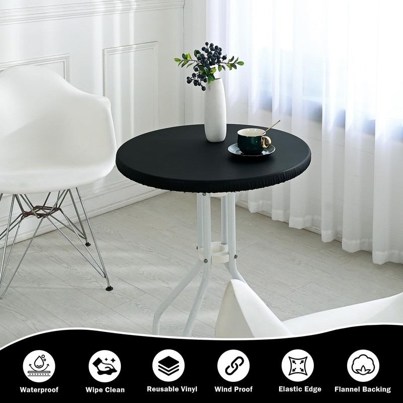 vctops 100% Waterproof Pu Leather Round Table Cloth Cover, Oil
