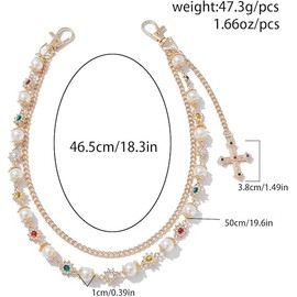 SUMPIGGER Fashionable Gold Chain for Pants Wallet Double Layer Pants Chain Pearl Rhinestones Cross Hip Hop Pocket Belt Accessory for Men Women