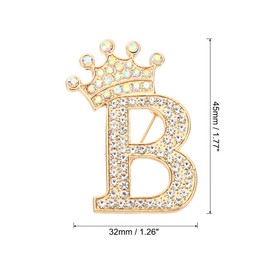 PATIKIL Letter Brooch Pins, Crown Initial Rhinestone Alphabet B Letter Lapel Badges Pin for Women Suits Dress Coat Clothes Craft, Gold Tone