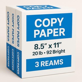 Multipurpose Copy Printer Paper, 8.5 x 11 Inches, 20 lb, 3 Ream, (1,500 Sheets), 92 Bright, White-BIODEGRADABLE-MADE IN USA