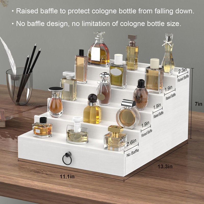 upcessory Cologne Organizer for Men, 5 Tier White Cologne Shelf,