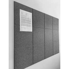 DECORITA Felt Wall Tiles | Large Cork Board Alternative | Aesthetic Felt Bulletin Board for Office, Home & Classroom | Large Cork Boards for Walls Pinboard (12-Pack) | Gray