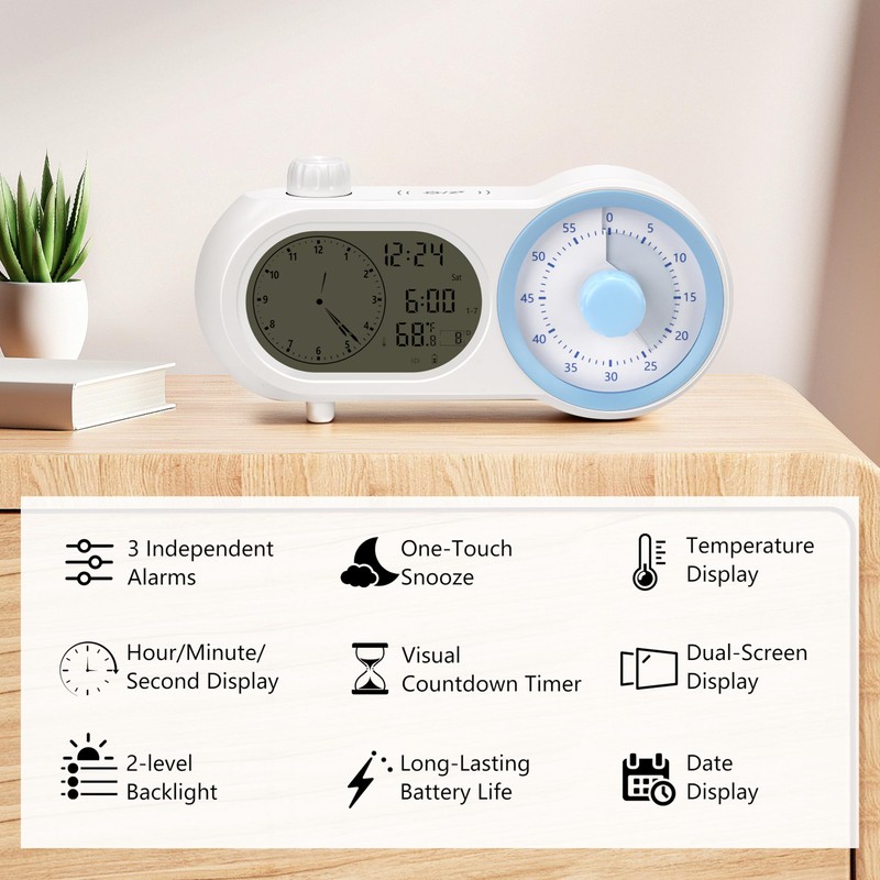 Lumuasky Digital Alarm Clock Visual Timer Silent Night Light with