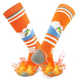 DECOVICI Ski Socks for Women and Men, Knee High Winter Thermal Thick Socks for Cold Weather, High Performance Warm Socks for Boots Snowboarding Hiking Riding 1 pair(Light Orange,4-6)