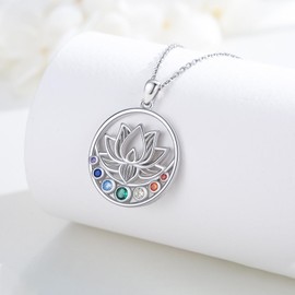 Midir&Etain Chakra Necklace for Women 925 Sterling Silver Lotus Pendant Necklaces Spiritual Jewellery Birthday Yoga Gifts for Girls