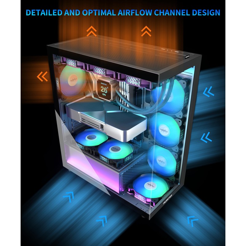 MUSETEX ATX PC Case 7 PWM ARGB Fans Pre-Installed, Type-C