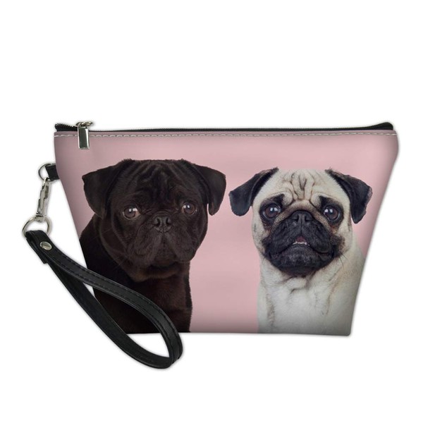 Showudesigns Pug Small Cosmetic Bag Travel Pink Girls Kids Gift Leather Cosmetic Bag Organizer Clutch Toiletry Bag Coin Storage Waterproof