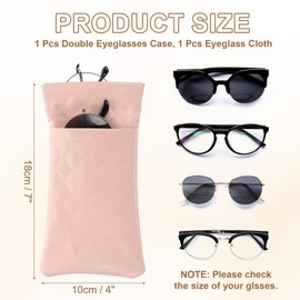 PATIKIL Double Eyeglasses Case, Leather Soft Glasses Cases Portable Sunglasses Pouch Organizer with Carrying Strap for Women Man Glasses Organization, Pink