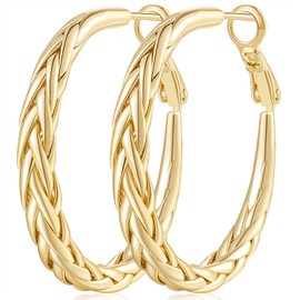 SPOINT Gold Hoop Earrings 14K Gold Hoop Earrings Large Gold Hoop Earrings for Women Timeless Gold Earrings Hoops Intricate Weave Design Thick Gold Earrings for Women 35mm