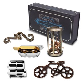 5 Pieces Brain Teasers Puzzles, Metal Cast Puzzle Games Toys, 3D Highly Difficult Adult Puzzles, IQ Logic Test Disentanglement Games for Teens, Puzzle Switch Games School Supplies(Cage Puzzle)