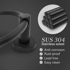 Towel Ring,Hand Towel Holder for Wall Mounted,Towel Holder,Towel-Racks, Bathroom Hardware Simple Round Towel Hanger SUS 304 Stainless Steel (Black)