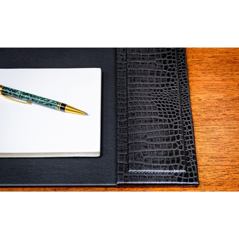 Dacasso 25.5” x 17.25” Black Crocodile Embossed Luxury Leather Desk