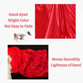 Belly Dance Faux Silk Veil Fans, 2 Pair Handmade Long Faux Silk Fans for Dancing, Abanicos de Danza for Line Dancing (White, 70.8" x 35.4")