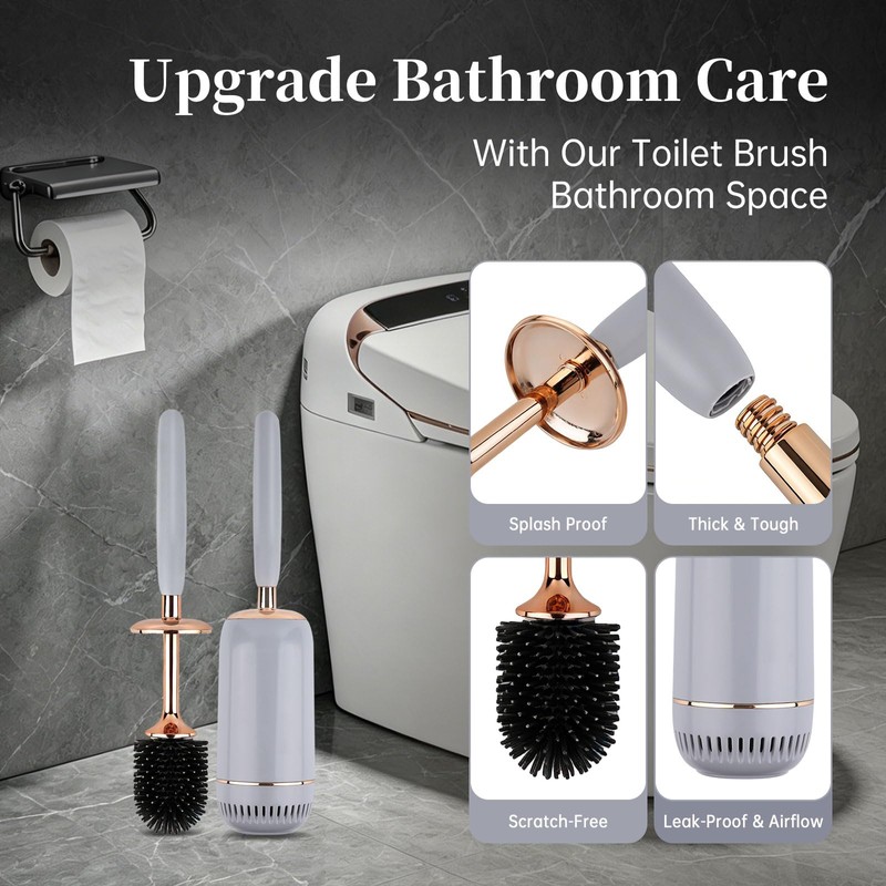Toilet Brush and Holder Set, Toilet Bowl Brush with Long