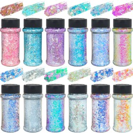 s High Flash Spring Chunky Glitter 24 Color Bottle Set for Diy Makeup Manicure Handcrafted Cups Gift-making and Morecolor: Set 18 12 mix colors/Sparkly Glitter