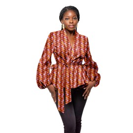 African Shirts for Women Dashiki Cotton Top Batik Kente Wax Print Clothes Long Sleeve Blouse Ankara Attire v59 Large Red