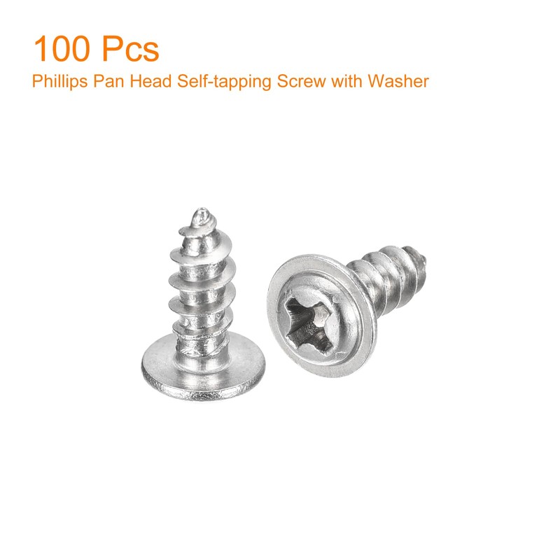 sourcing map ST4x10mm Phillips Pan Head Self-tapping Screw with Washer,