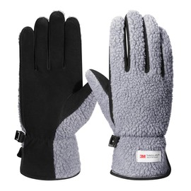 Harssidanzar Sherpa Gloves Women's Outdoor Winter for Genuine Suede Gloves Thinsulate Lined SL021US,Grey/Black, Size L