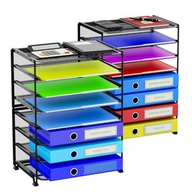 Simple Trending – Organizadores de archivos de escritorio de 8 niveles, juego de 2, de malla metálica para oficina o escuela, color negro